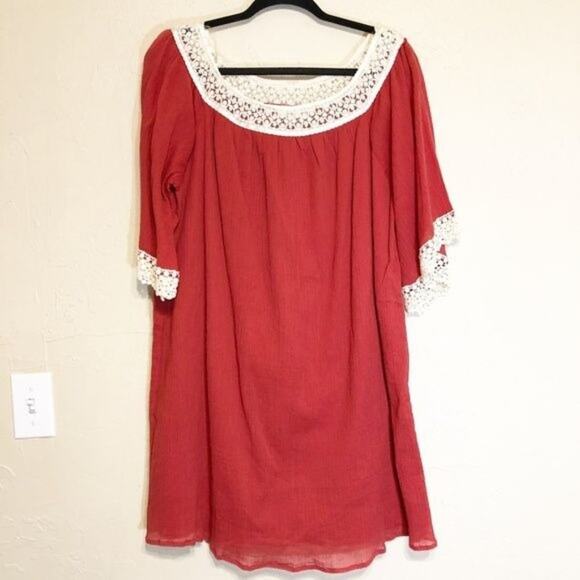 Umgee Womens Dress Small Tunic Orange Lace Trim Boho - Picture 1 of 2